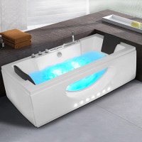 Whirlpool Massage spa Acrylic  Bathtub hotel LED jet 2 person sided skirt bath with glass